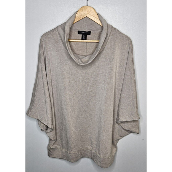 Tahari Tops - Tahari Womens Sweater Top XL Taupe Cowl Neck Fleece Stretch Batwing Soft Shirt